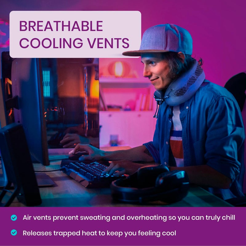 Cabeau Long Haul Flight Cooling Travel Neck Pillow - Evolution Cool - Supportive Memory Foam with Airflow Vents - Compact with Carrying Case (Purple) - Image 4